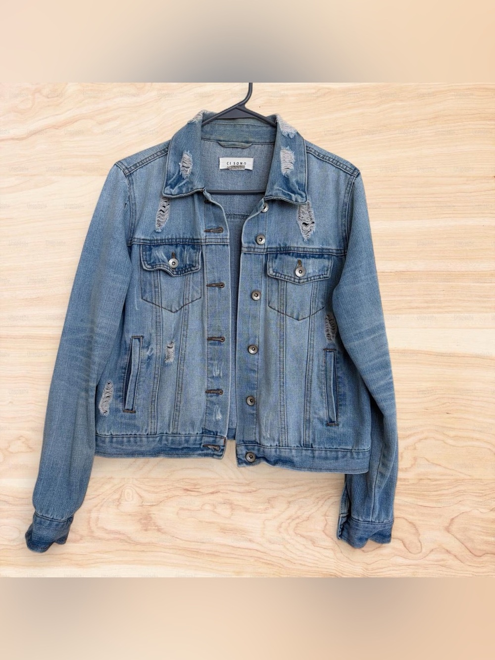 Ci Sonó Distressed Light Blue Denim Jacket - Women, large
